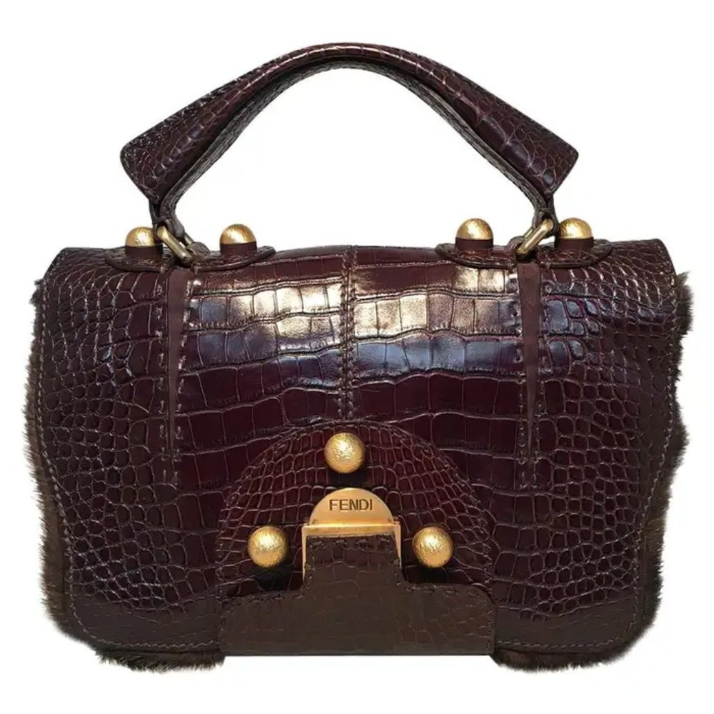 Rare Limited Edition Fendi Brown Alligator and Mink Fur Satchel Handbag - Picture 1 of 10